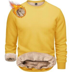 Mens Crewneck Sweatshirt Fleece Lined Warm Yellow Outdoor Long Sleeve Pullover